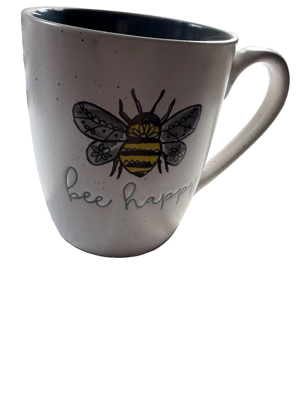 Heartland HIVE Bee Happy Speckled Ceramic Coffee Mug White/Blue Interior 18 oz